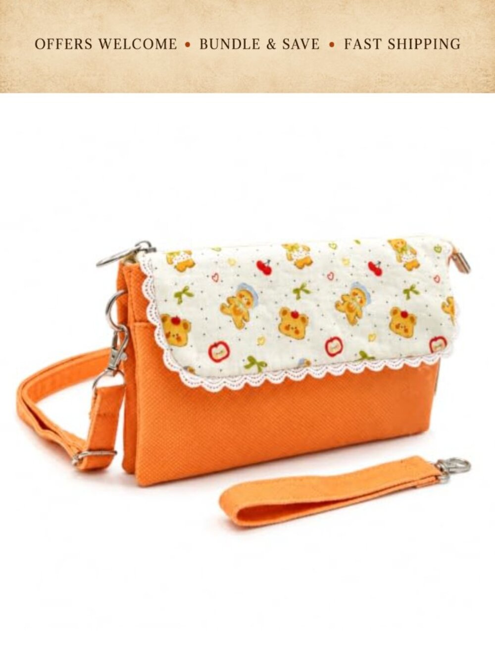 Canvas Crossbody Bag Messenger Phone Purse Multi-Pocket Adjustable Strap